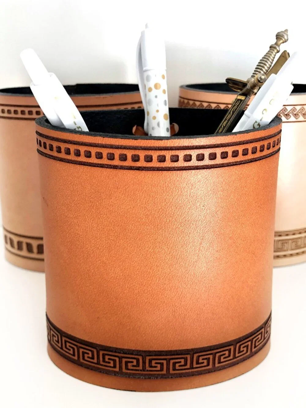 Handmade Genuine Leather Pencil and Pen Holder: Office Decor, Desk Accessory